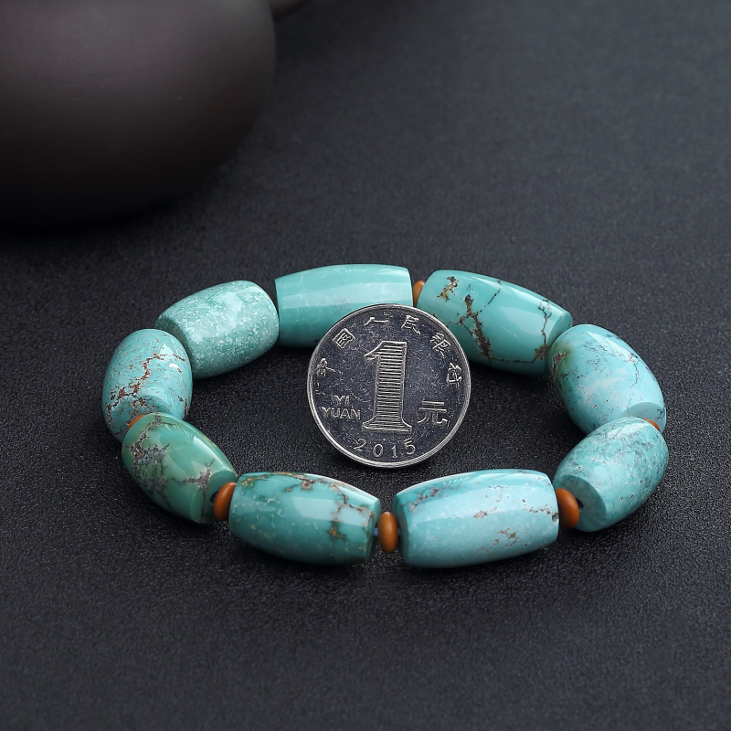 中高瓷铁线蓝绿绿松石手串-红掌柜