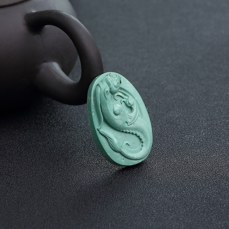 中高瓷蓝绿绿松石仿古龙吊坠-红掌柜