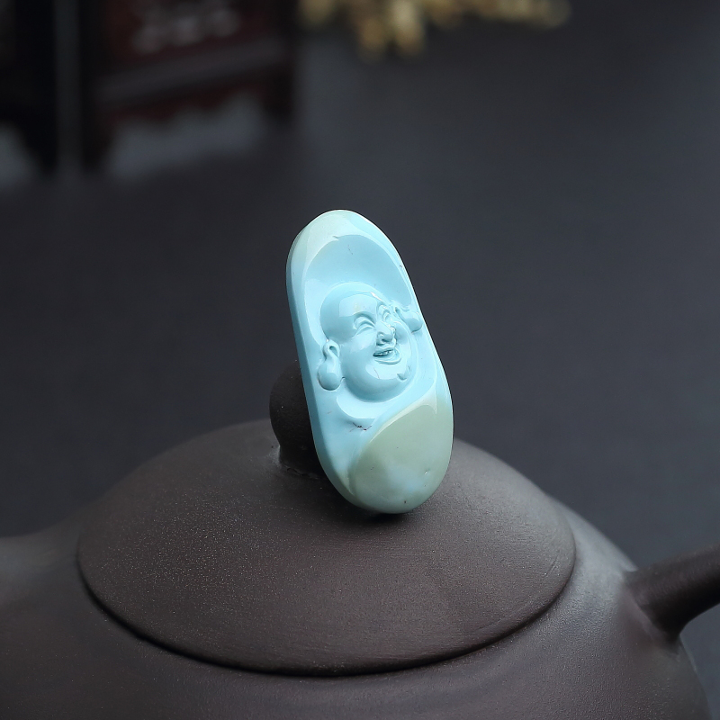 天然高瓷俏色绿松石佛吊坠-红掌柜