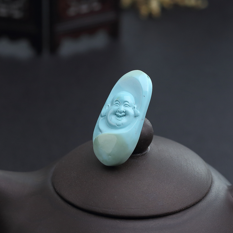 湖北高瓷俏色绿松石佛吊坠-红掌柜