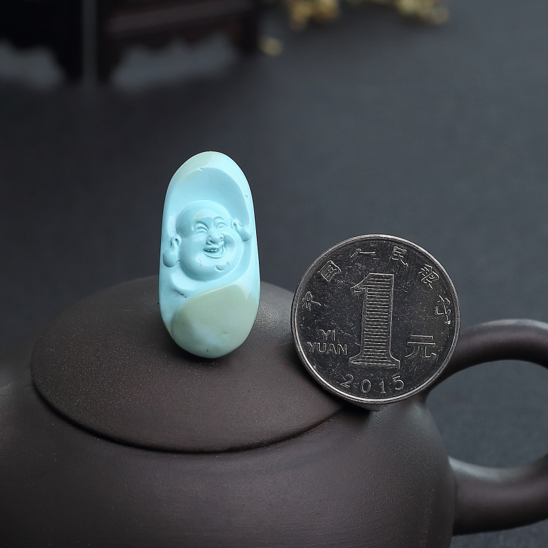 高瓷俏色绿松石吊坠-红掌柜