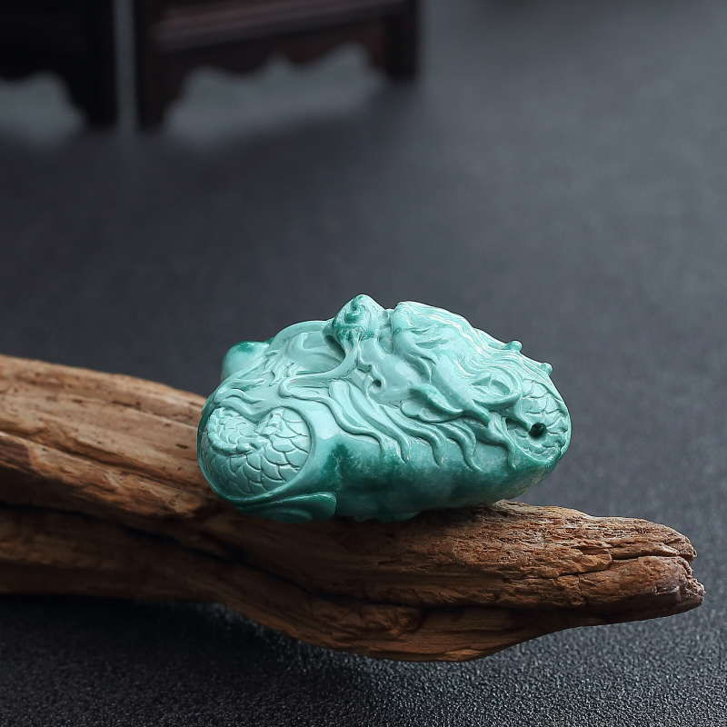 湖北天然高瓷绿松石龙吊坠-红掌柜