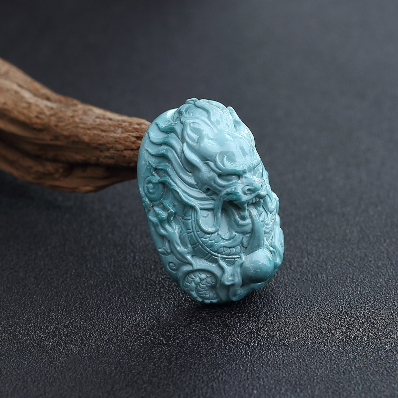 天然高瓷蓝绿绿松石龙吊坠-红掌柜