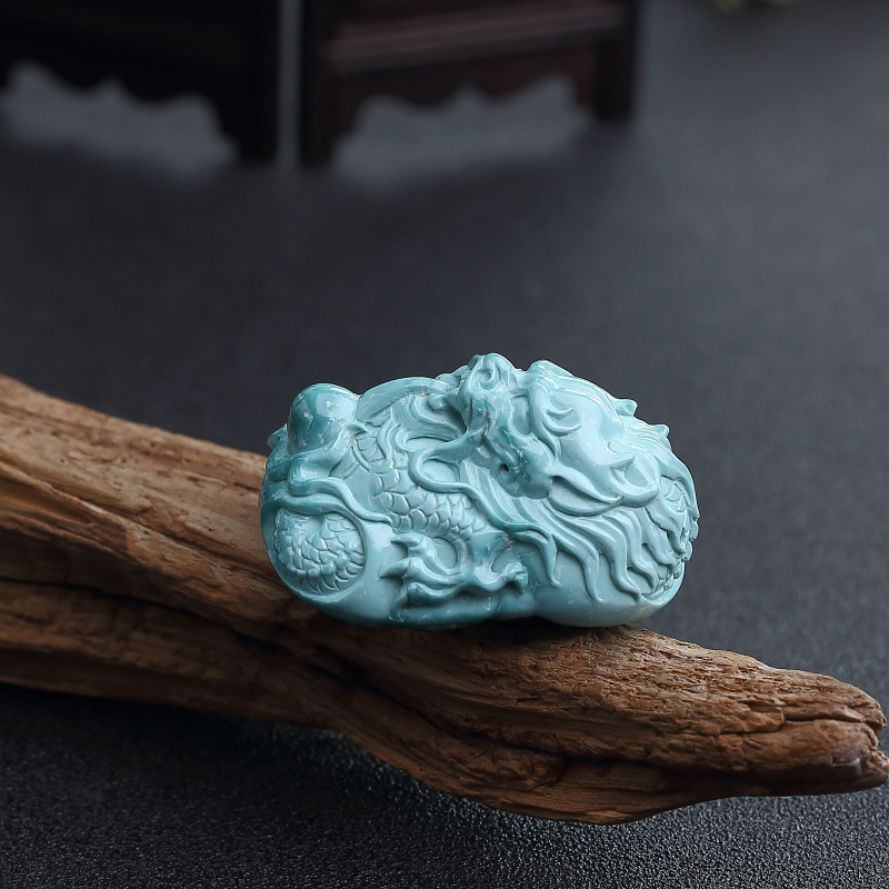 湖北天然高瓷绿松石龙吊坠-红掌柜