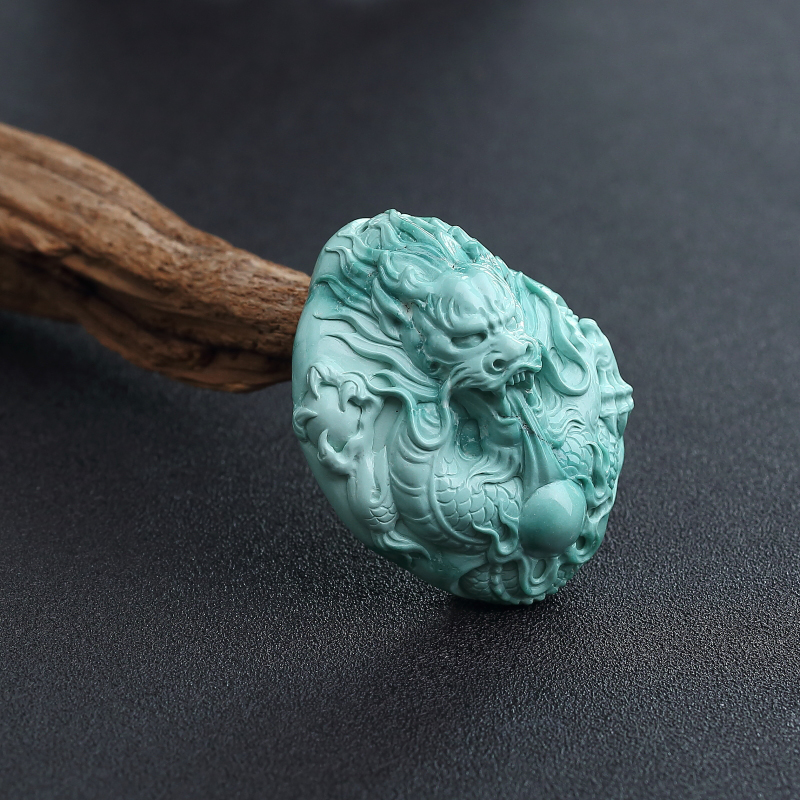 天然高瓷蓝绿绿松石龙吊坠-红掌柜