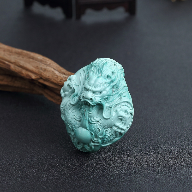 湖北高瓷蓝绿绿松石龙吊坠-红掌柜