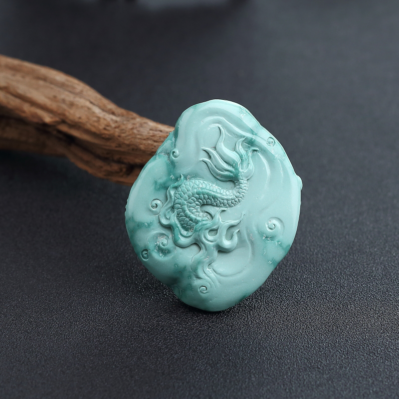 湖北天然蓝绿绿松石龙吊坠-红掌柜