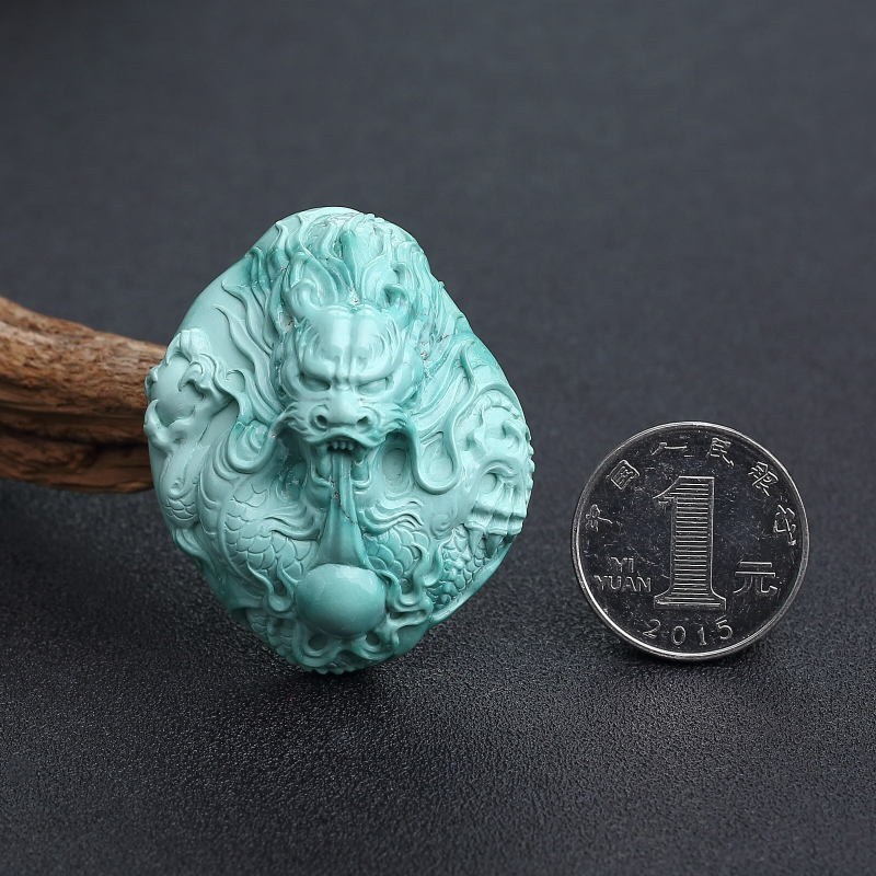 高瓷蓝绿绿松石龙吊坠-红掌柜