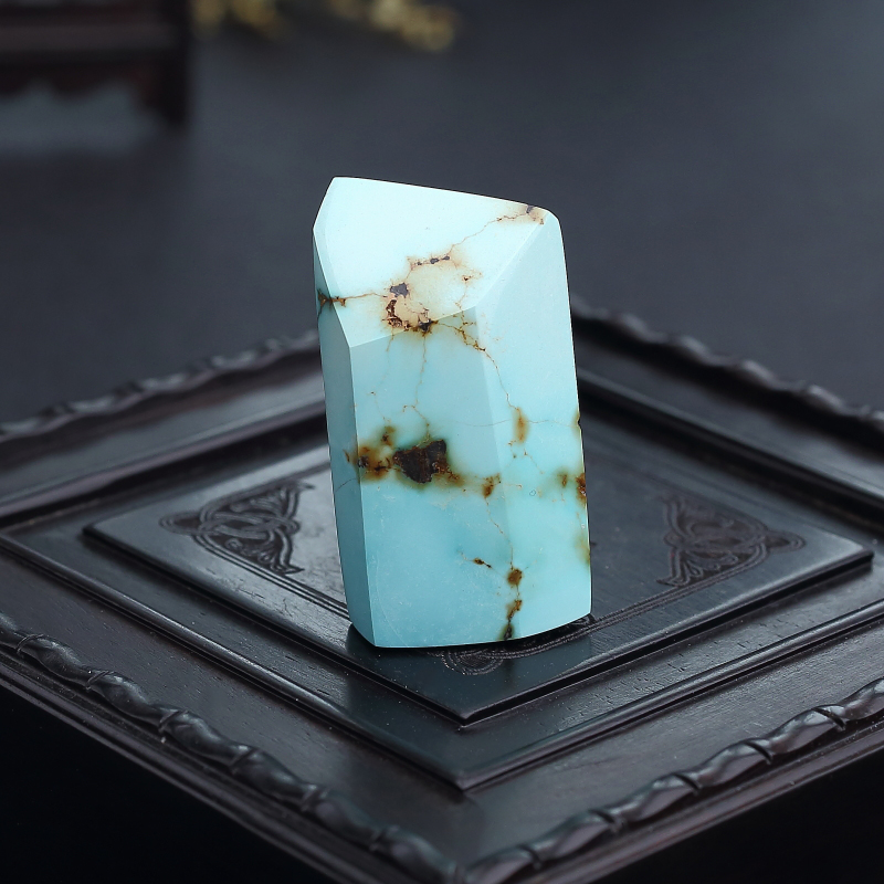 高瓷铁线蓝绿绿松石随形吊坠-红掌柜