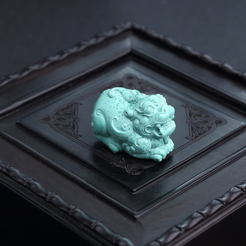 天然中高瓷铁线蓝绿绿松石貔貅吊坠-红掌柜