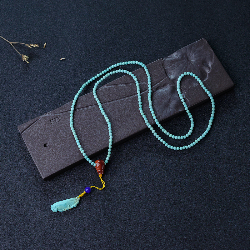 湖北天然中高瓷浅蓝绿松石项链-红掌柜