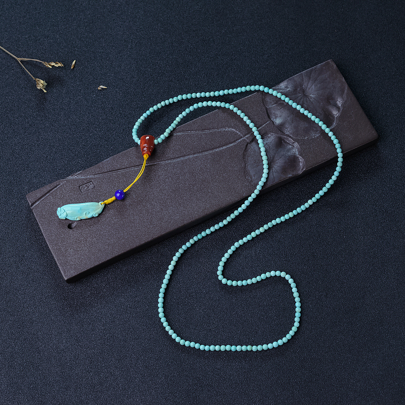 湖北中高瓷浅蓝绿松石项链-红掌柜