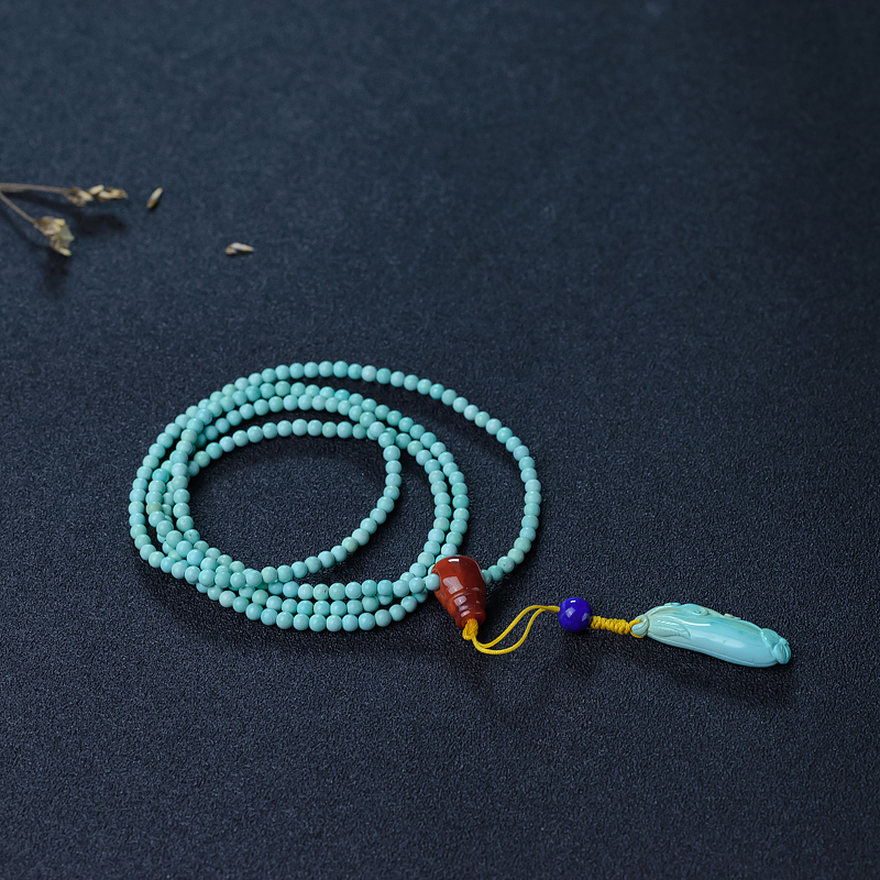 湖北天然浅蓝绿松石项链-红掌柜