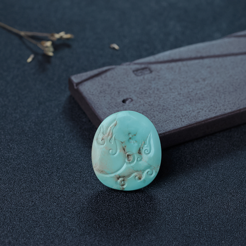 天然中高瓷浅蓝绿松石观音吊坠-红掌柜