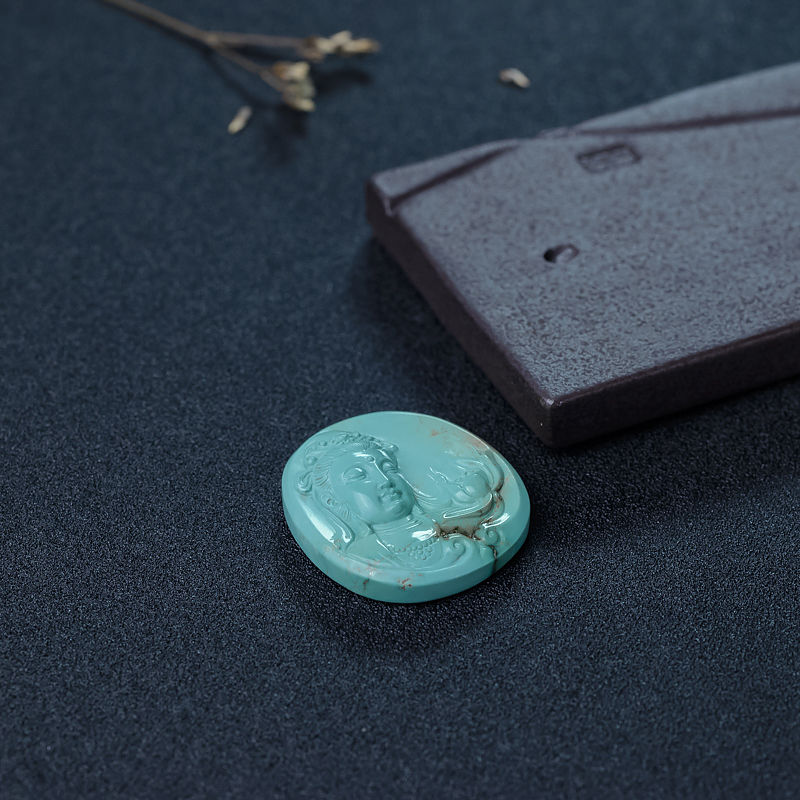 天然中高瓷铁线绿松石观音吊坠-红掌柜