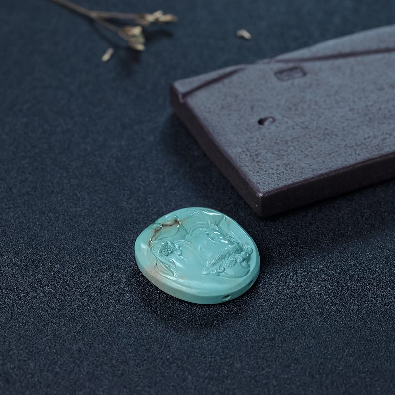 浅蓝绿松石观音吊坠-红掌柜