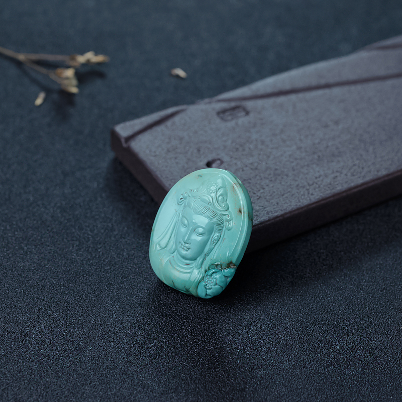 浅蓝绿松石观音吊坠-红掌柜