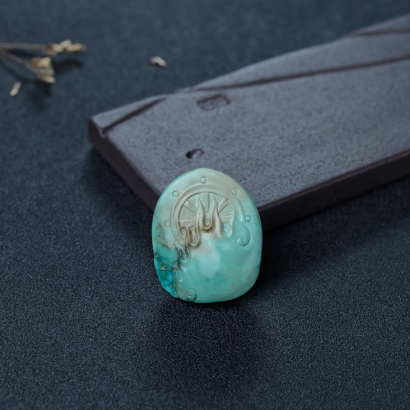 中高瓷铁线浅蓝绿松石吊坠-红掌柜