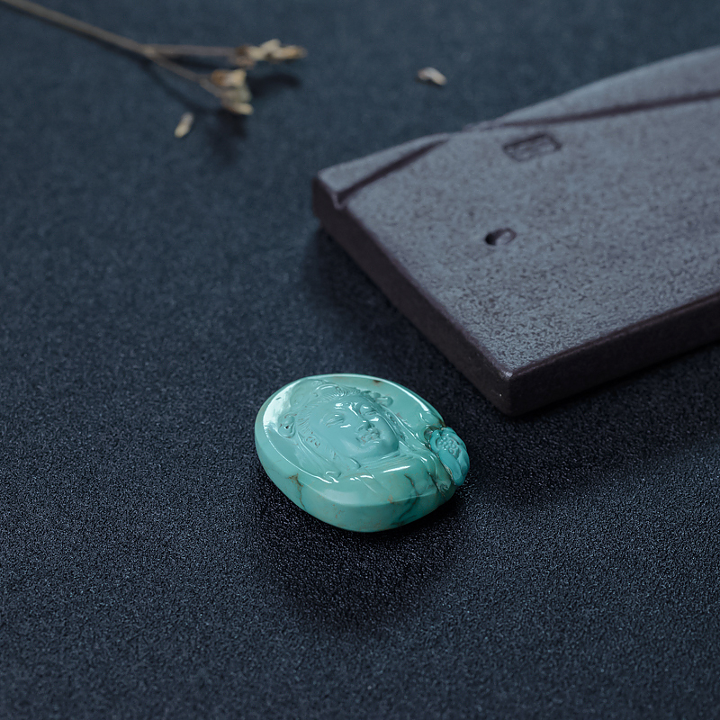 中高瓷铁线浅蓝绿松石吊坠-红掌柜