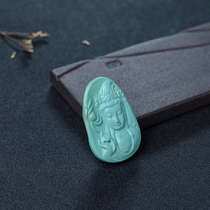 天然浅蓝绿松石观音吊坠-红掌柜