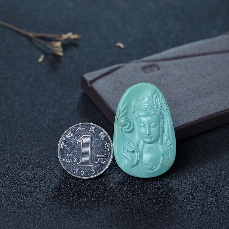 中高瓷铁线浅蓝绿松石吊坠-红掌柜