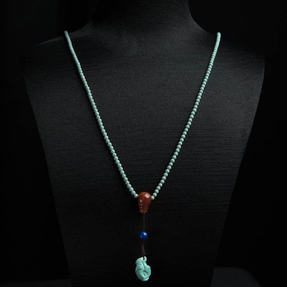 3mm中高瓷铁线浅蓝绿松石项链-红掌柜