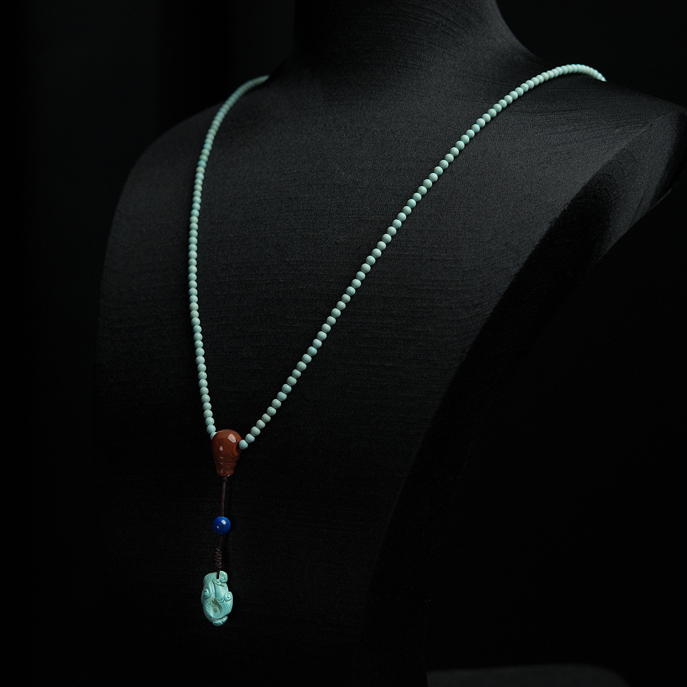 中高瓷铁线浅蓝绿松石项链-红掌柜