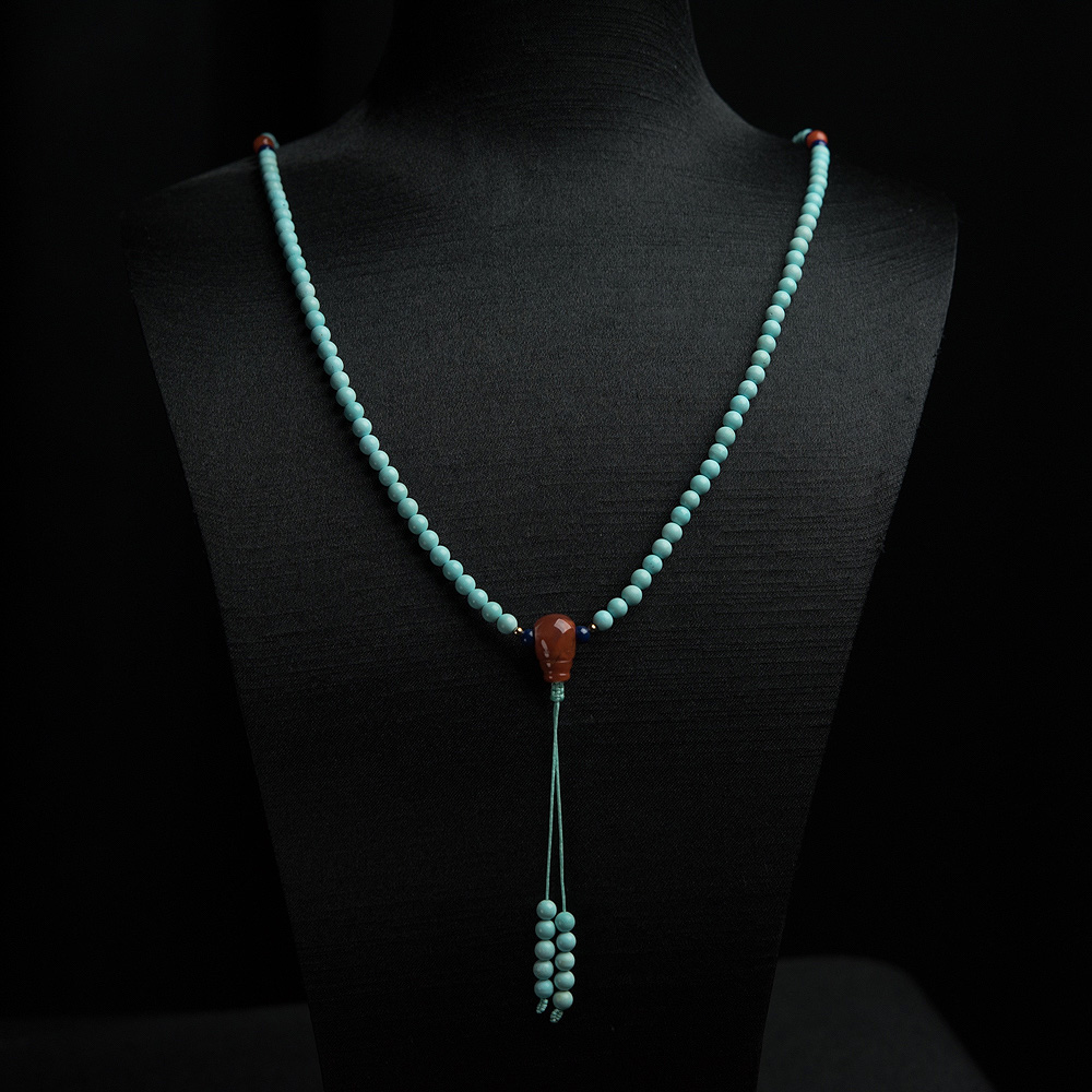 4mm中高瓷铁线浅蓝绿松石项链-红掌柜