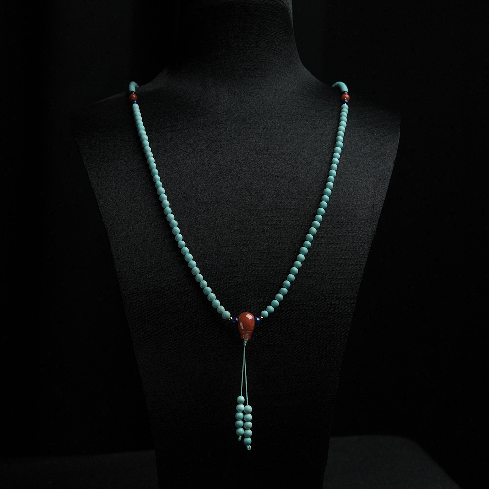 4mm中高瓷铁线浅蓝绿松石项链-红掌柜