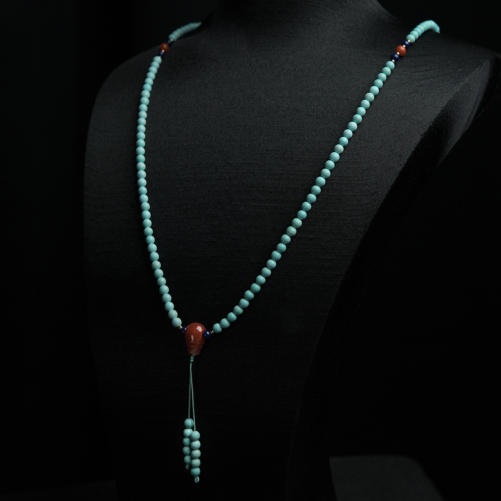 中高瓷铁线浅蓝绿松石项链-红掌柜