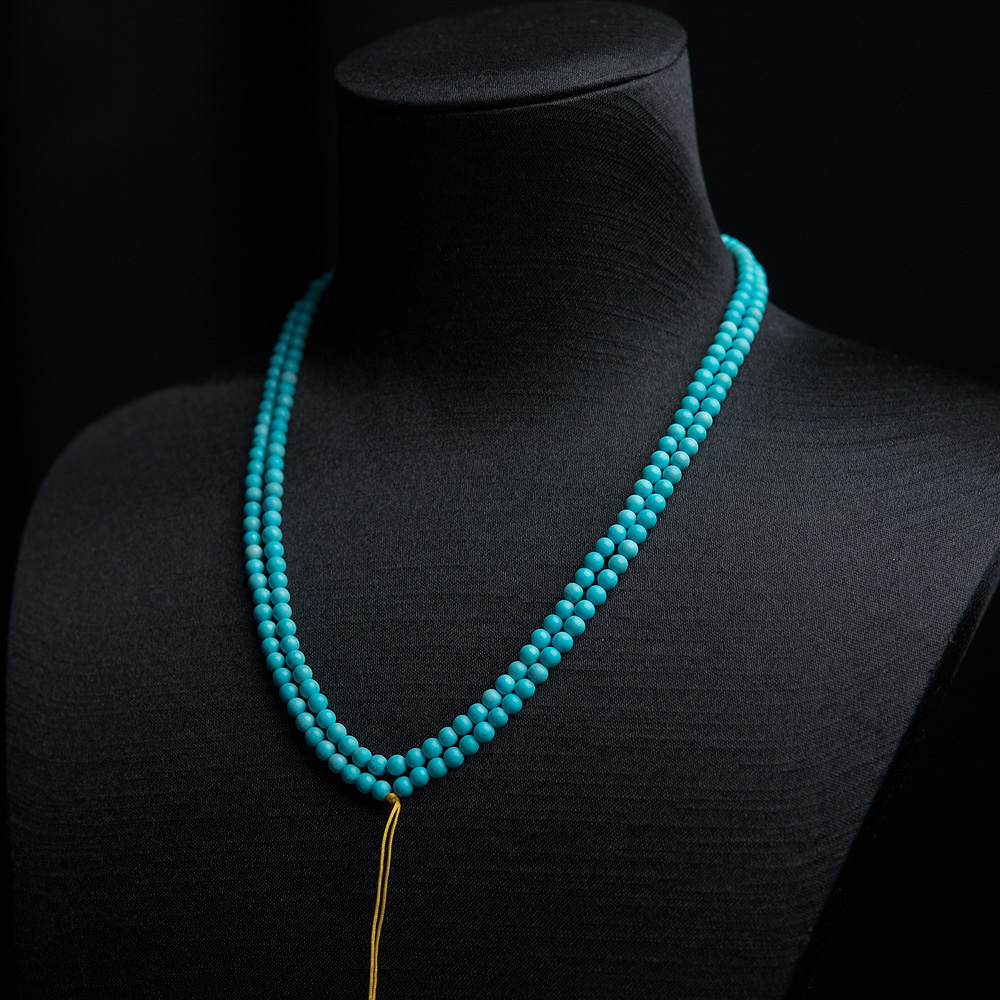 中高瓷铁线蓝绿松石珠链-红掌柜