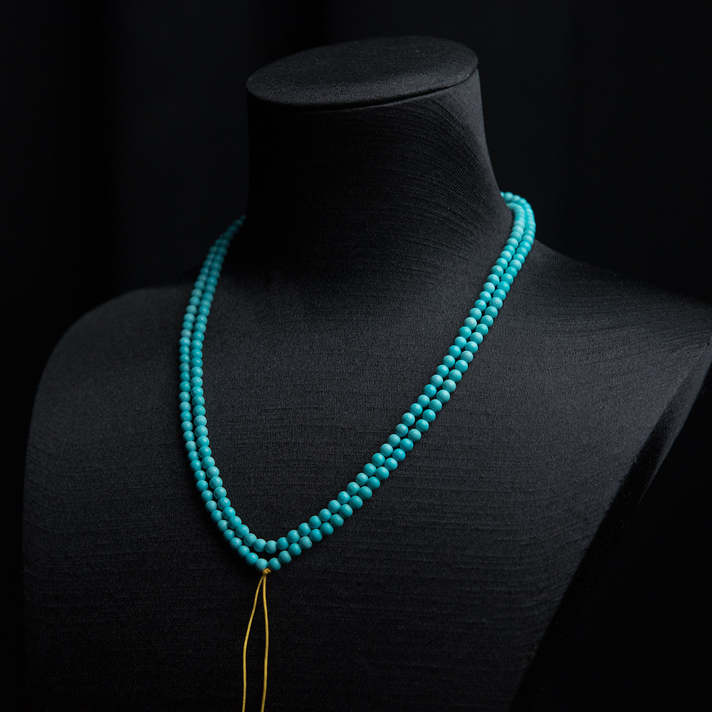 中高瓷铁线蓝绿松石珠链-红掌柜