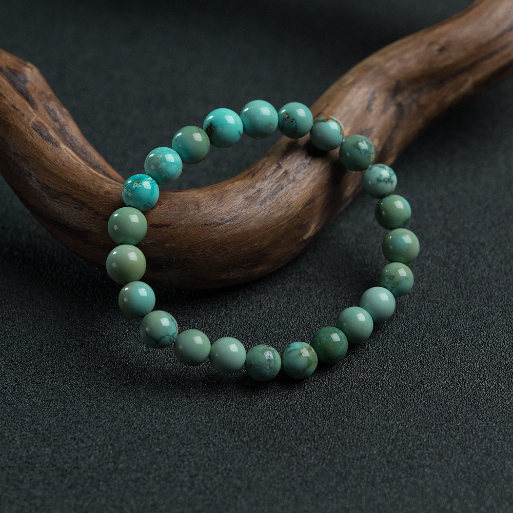中高瓷铁线俏色绿松石单圈手串-红掌柜