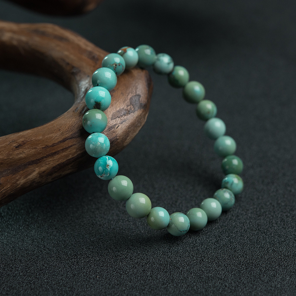 天然绿松石单圈手串-红掌柜