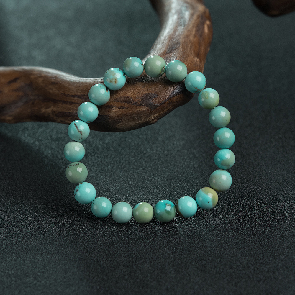 7.5mm中高瓷铁线俏色绿松石单圈手串-红掌柜