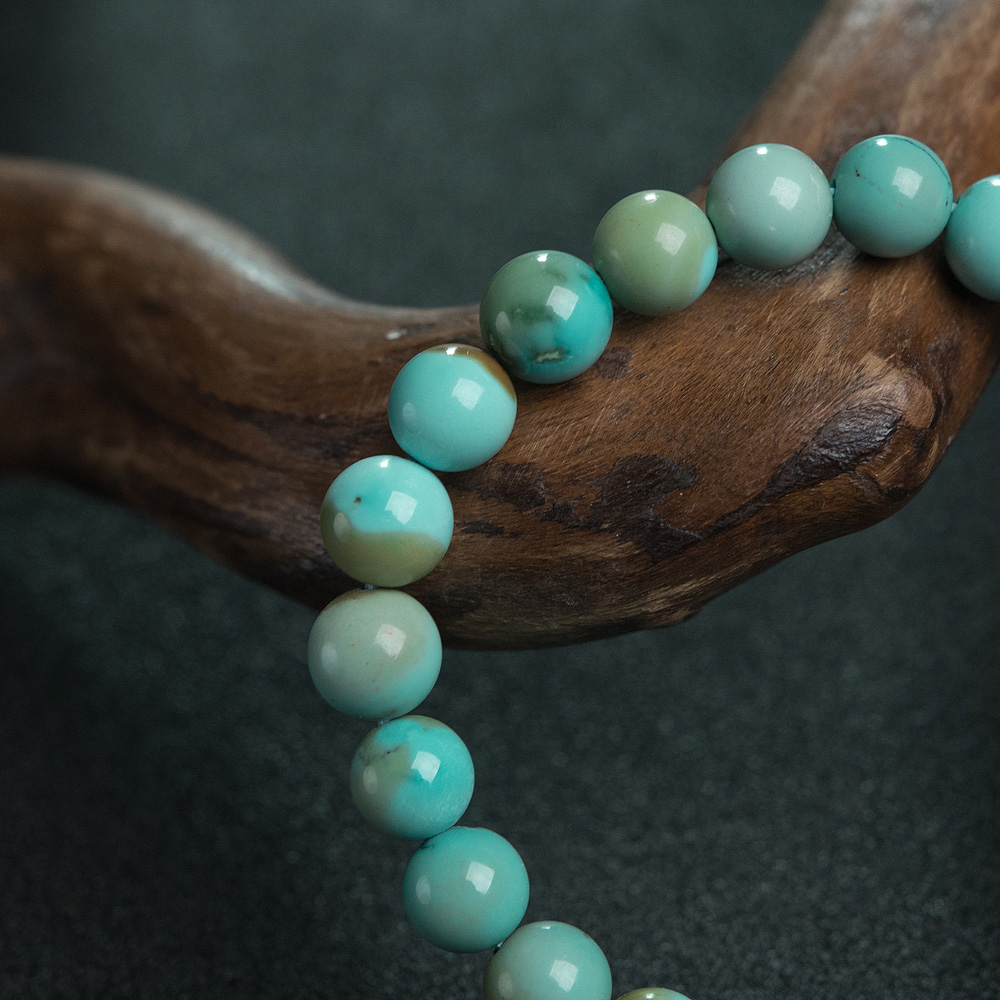 天然绿松石单圈手串-红掌柜