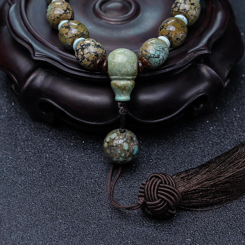 高瓷铁线乌兰花秋叶黄绿松石手持-红掌柜