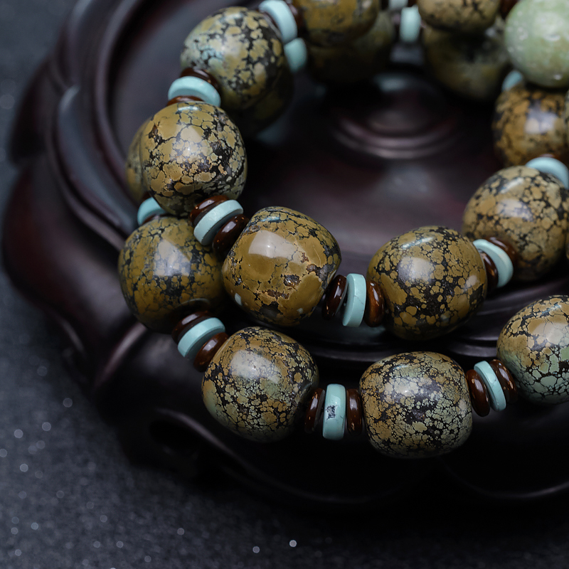 秋叶黄绿松石桶珠手持-红掌柜