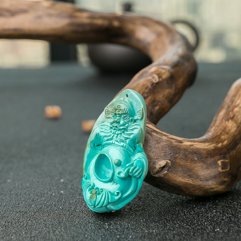 天然高瓷蓝绿松石钟馗吊坠-红掌柜