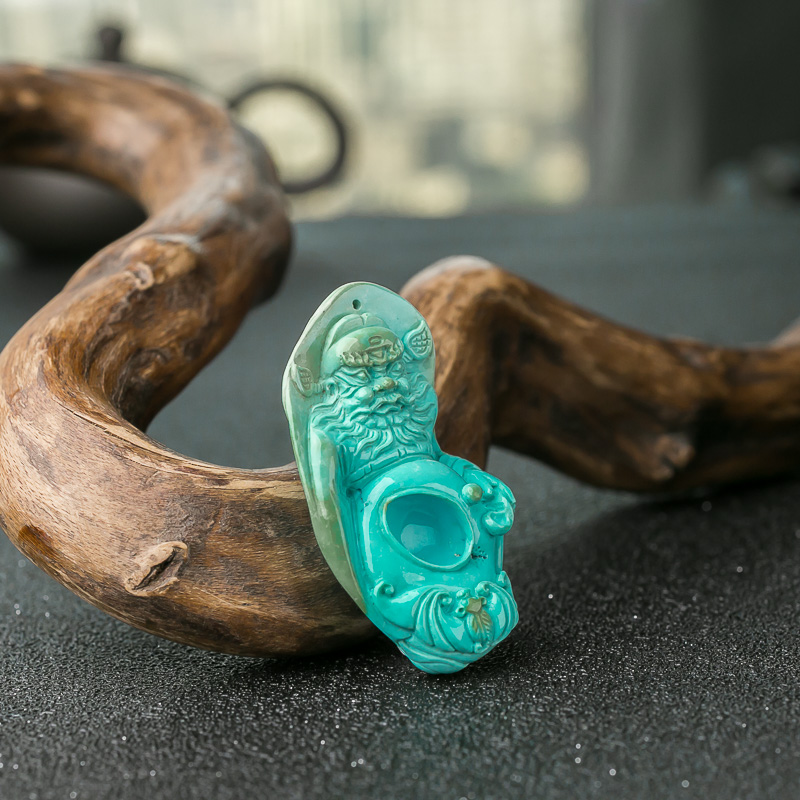 湖北高瓷蓝绿松石钟馗吊坠-红掌柜