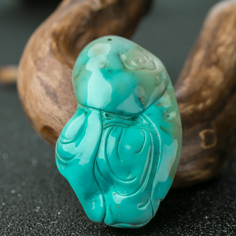 湖北天然高瓷蓝绿松石吊坠-红掌柜