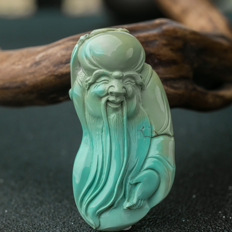 蓝绿绿松石寿星吊坠-红掌柜