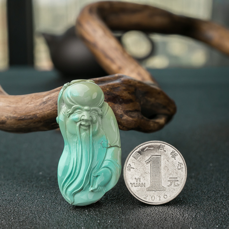 高瓷铁线蓝绿绿松石吊坠-红掌柜