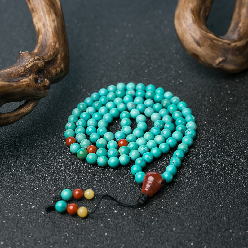 6mm中高瓷铁线蓝绿松石108佛珠-红掌柜
