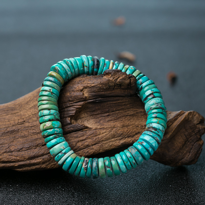 中瓷铁线蓝绿绿松石隔片单圈手串-红掌柜