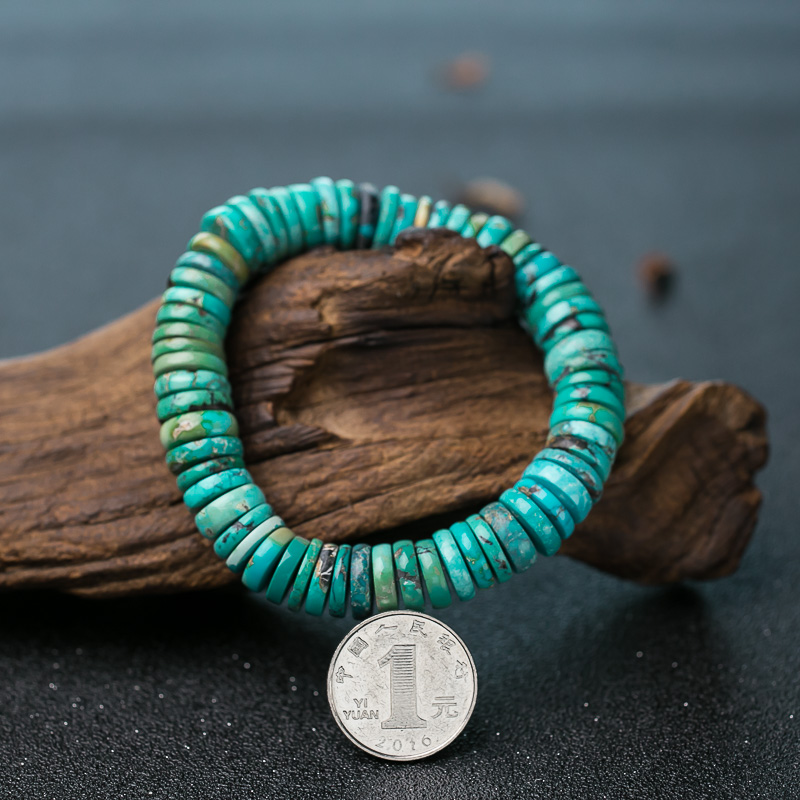 中瓷铁线蓝绿绿松石隔片单圈手串-红掌柜