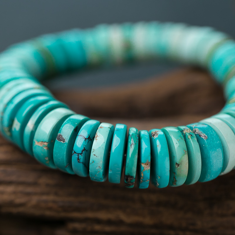 天然绿松石隔片单圈手串-红掌柜