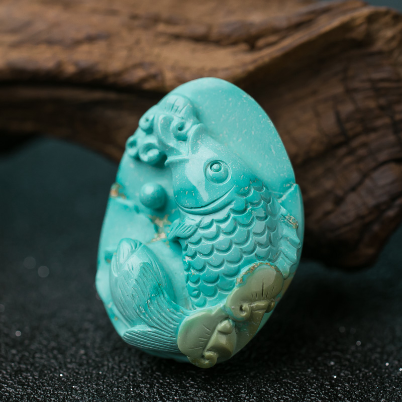 天然绿松石连年有余吊坠-红掌柜
