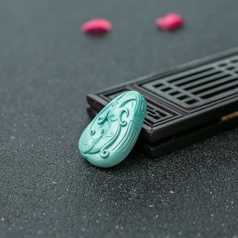 天然绿松石仿古凤吊坠-红掌柜