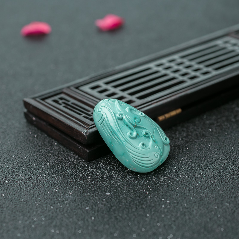 天然湖北蓝绿松石仿古凤吊坠-红掌柜